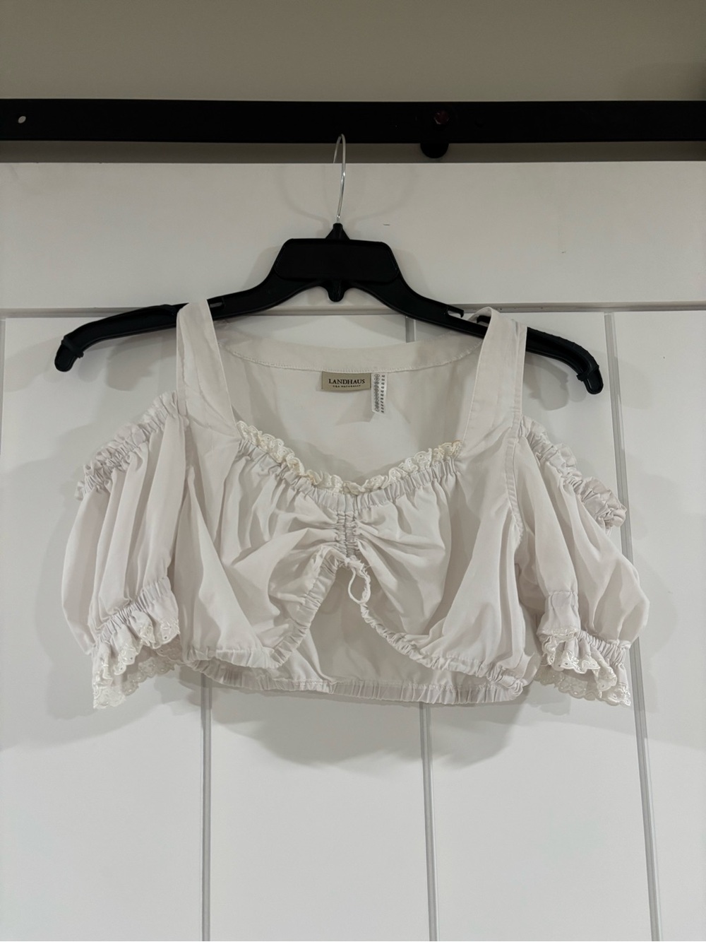 Vintage Landhaus Puff Sleeve Peasant Crop Top in White Size EU 42